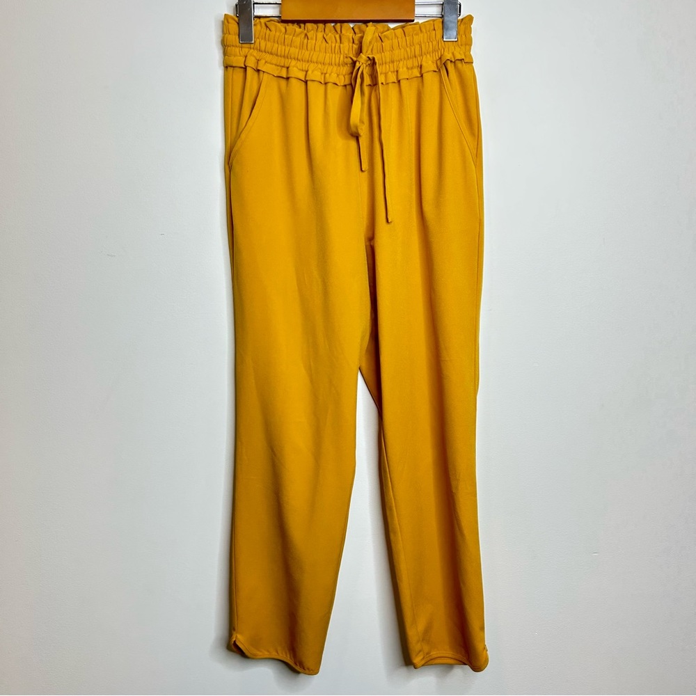 Shinestar Drawstring Ankle Cropped Pants Yellow